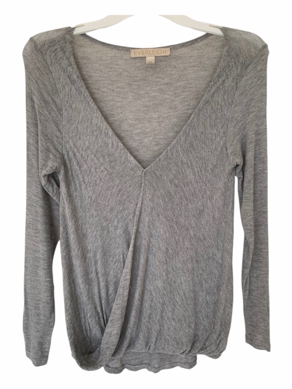 Everleigh Wrap Top Women's Size Extra Small Gray V Neck Knit Long Sleeves Soft